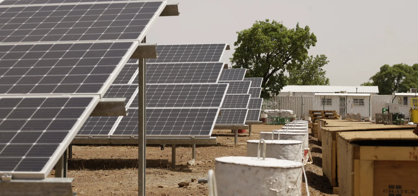 Solar panels powering green hydrogen production